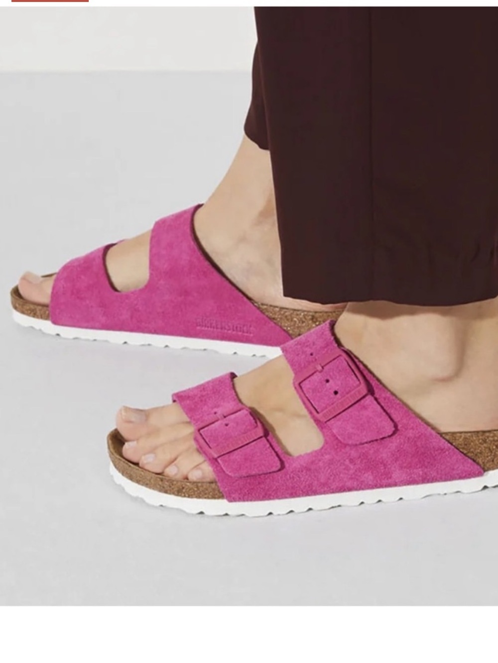 Birkenstock Arizona Suede soft footbed Two‑Strap Sandal in Fuchsia Tulip Pink39